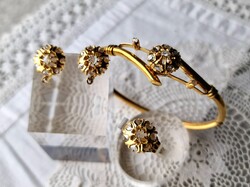 Antique 14k gold and diamond set, including ring, earing and cuff bracelet