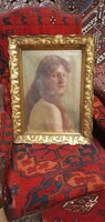 Hoffmann Ilona 1890-es szignóval ellátott olaj-vászon női portré. Nagyon szépen megfestett.