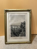 Rézmetszet, szignált, Pozsonyi pályaudvar, XIX. sz. vége, 20x15cm-es. 1203