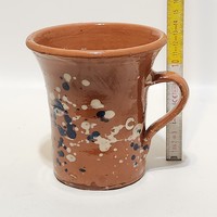 Népi, fröcskölt sötétkék, fehér pöttyös, világosbarna mázas gyógynövény kerámia mozsár (3283)