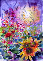 Wildflowers field IV  watercolor painting / Vadvirágos rét IV- akvarell festmény