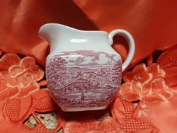 Angol jelenetes porcelán tejszín kiöntő,  pink színű