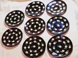 Kerámia süteményes tányér HMVH HMV majolika retro 8db egyben 19cm vadalma minta kézzel festett