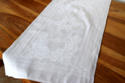 Régi Antik Art Deco len damaszt szalvéta törlő konyharuha terítő rózsa 94 x 49