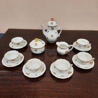 Herendi virágmintás porcelán kávéskészlet, kávés készlet 1.oszt.