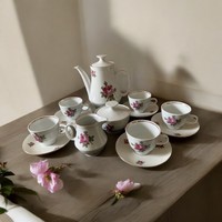 Német rózsás porcelán rózsás kávés készlet, 5 személyes, vitrin állapot