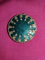 Antik CSODASZÉP zöld nehéz,veretes, aranyozott, illatos fém púderes doboz 4,5x2cm a képek szerint