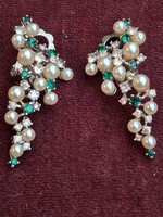 Ékkövekkel Gyöngyökkel Díszített Fémjelzett Ezüst Koktél Fülklipsz Pár