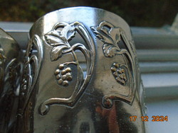 Argentor Viennese Art Nouveau very rare silver-plated embossed openwork glass holder 2 pcs