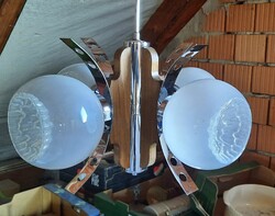 Mid Century Mazzega Murano típusú - EMI Polčjane gyártmányú 4 búrás fa- króm csillár