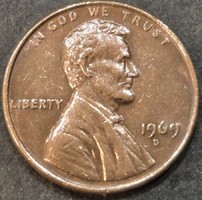 Amerikai Egyesült Államok, 1 cent, 1969.D, Lincoln Cent
