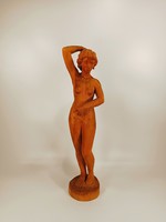 TÁNCOLÓ NŐI AKT 58CM., JELZETT, FÁBÓL FARAGOTT FIGURA! (F056)