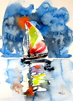 Little sailboat II - watercolor painting / Kis vitorlás II - akvarell festmény