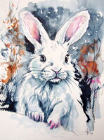 White rabbit- watercolor painting /Fehér nyuszi - akvarell festmény