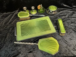 Art deco zöld guilloche zomanc díszítésű pipere szett