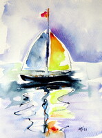Little sailboat - watercolor painting / Kis vitorlás  - akvarell festmény