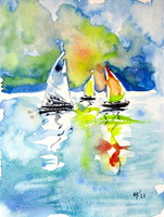 Little sailboats - watercolor painting / Kis vitorlások - akvarell festmény