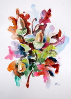 Oak branch - watercolor painting/ Tölgyfaág- akvarell festmény