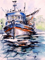 Fishing smack - watercolor painting/  Halászhajó - akvarell festmény