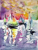 Little sailboats II - watercolor painting / Kis vitorlások II- akvarell festmény