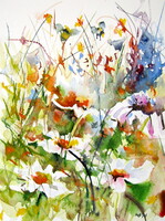 Wildflowers field III- watercolor painting /Vadvirágos mező III - akvarell festmény