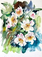 Spring florals II- watercolor painting /Tavaszi virágok II- akvarell festmény