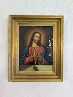 Antik lemez festmény Jézus Krisztus megàldja a kenyeret