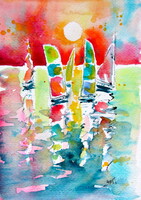 Sailboats II - watercolor painting/  Vitorlások II - akvarell festmény