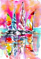Sailboats IV - watercolor painting/  Vitorlások IV - akvarell festmény