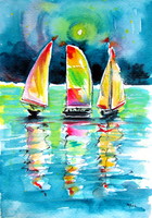 Sailboats III - watercolor painting/  Vitorlások III - akvarell festmény