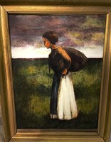 Koszta József festmény:Kosaras nő 1903 (62x46.5)+ szakértői vélemény
