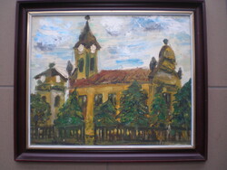 PREKOP JÁNOS FESTŐMŰVÉSZ , ( BÉKÉSCSABA -  i ) TEMPLOMKERT . FESTMÉNY