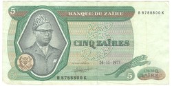 5 zaires 1977 Zaire 3.