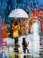 Girl with cat  - acrylic painting / Lány cicával - akril festmény