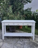 Provence Style Painted Console Table with Three Drawers and Porcelain Knobs