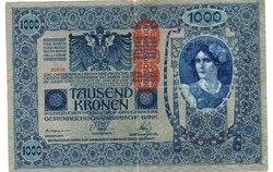 Papírpénz: Ezer (1000) Korona, 1902. Bélyegzés. Két oldala német nyelvű.