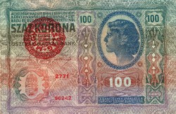 Papírpénz: Száz (100) Korona, 1912. Bélyegzés.