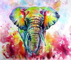 Colorful majestic elephant II - watercolor painting/  Színes fenséges elefánt II - akvarell festmény