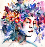 Girl with florals of summer  watercolor painting/  Lány a nyár virágaival - akvarell festmény