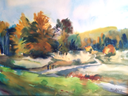 TAR Zoltán - Hegyi rét - Gouache festmény