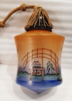 Art Deco Painted Crackle Glass Chandelier / Ceiling Lamp with Japanese Decor