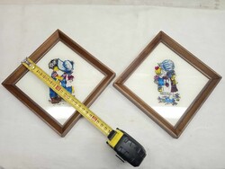 Régi, gyerekeket ábrázoló - üvegre festett kép pár.