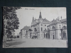 Képeslap, Pécs,Indóház,vasútállomás látkép részlet,Karlpf Berta papírkereskedő kiadás Pécs,1913-