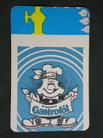Kártyanaptár,Miskolc,Gasztrofól készétel,hidegtál,grafikai,reklám figura,1980,  (8)  -nyomdahibás-
