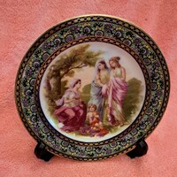 Antik életképes porcelán tányér, kis dísztányér (L5303)