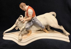 Herendi porcelán - Toldi a bikával, nagy méretű