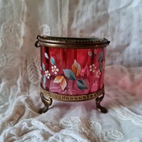 Antique Crimson Enamel Painted Jewelry Box