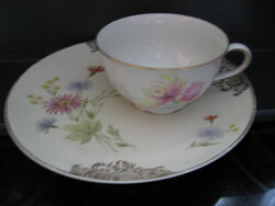 Retro vadvirágos , aranyozott Bavaria porcelán csésze-tányér összeállítás
