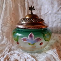 Art nouveau kézi festett nagyméretű üveg bonbonier