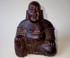 Régi retró vintage antik faragott ébenfa kínai keleti Buddha ében fa faragás figura szobor fafaragás